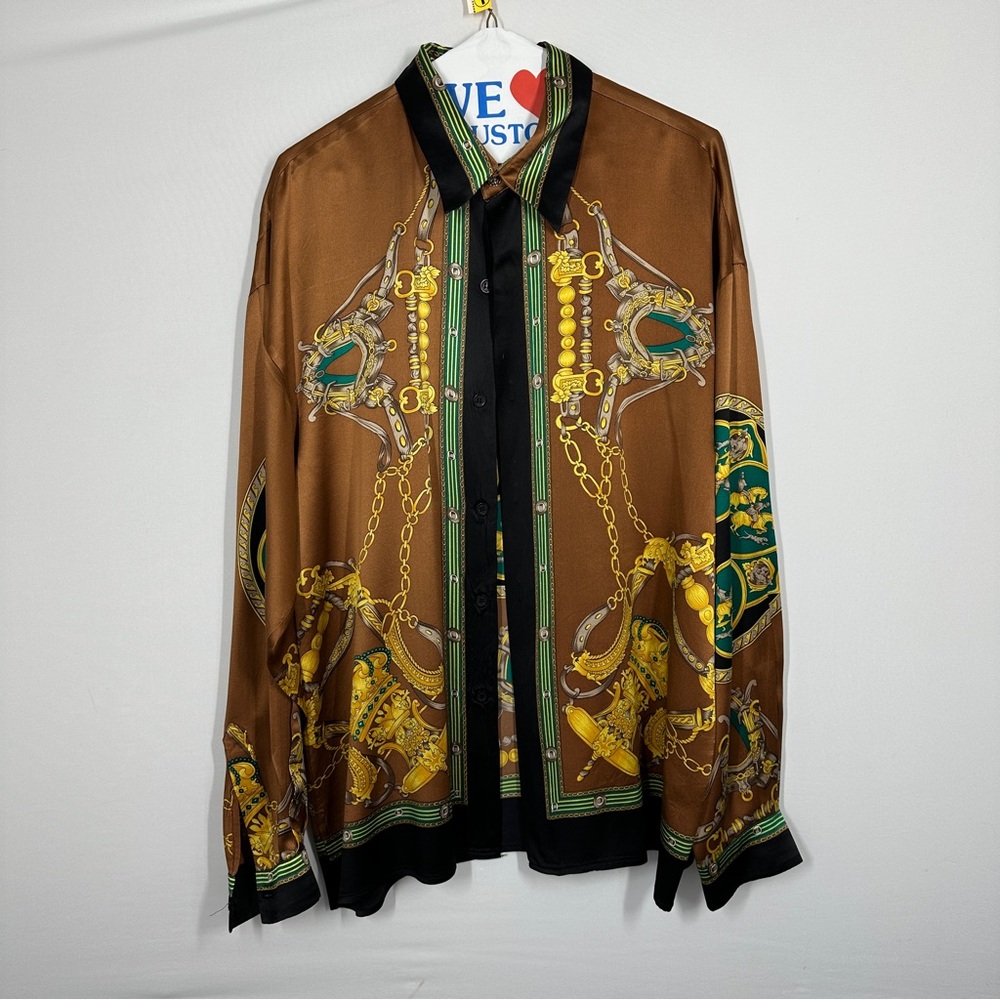 Crème De Silk Barocco silk shirt 1990s Vintage Medium Gold Men’s Italian Baroque